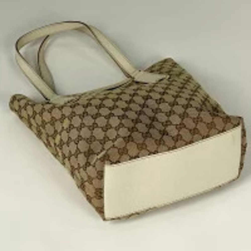 Gucci beige shoulder GG tote bag white canvas Tan White